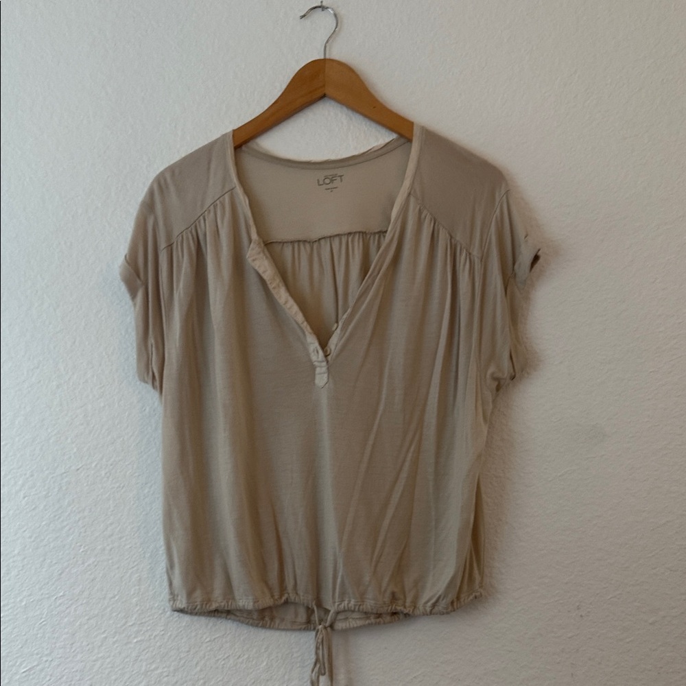 LOFT Women's Beige Blouse with Tie Hem